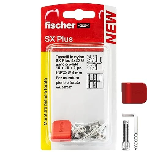 Limitiertes Angebot: Fischer 10 Haken zum Aufhängen von Bildern weiß mit 4 mm Dübeln und Befestigungsclips, saubere Montage an der Wand für schwere Bilderrahmen, 567557 von 5.29 EUR auf 4.76 EUR (Spare 10%)