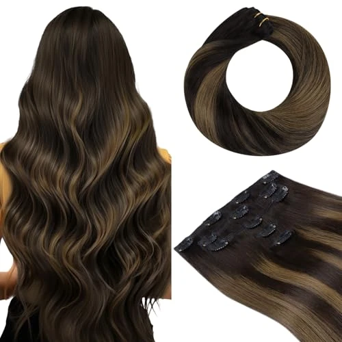 Offerta a tempo: hotbanana Extension Capelli Veri Clip, Balayage Castano Scuro Misto Castano Extension Capelli Clip Veri Remy Extension Clip Capelli Veri Extension con Clip 75g 40cm 5pcs - 41% da 55.64 € a 32.61 €