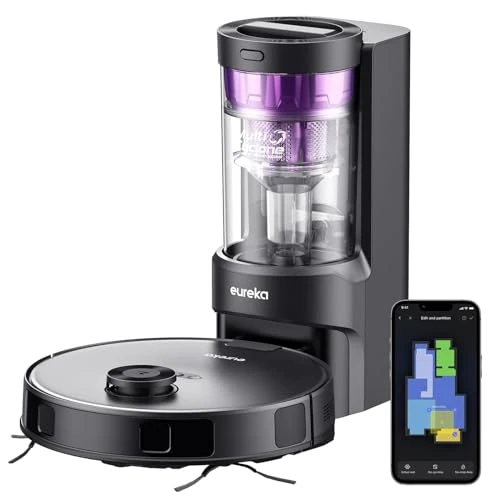 EUREKA NERE10S Automatic Vacuum Cleaner Robot Drain Dust, Robot Vacuum Cleaner Washer with Station, 4000 Pa with 180 Minutes of Autonomy, Navigation LiDAR Active Detection Obstacles, for Pet Hair