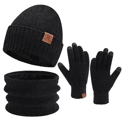 Offre limitee: Femme Homme Hiver Bonnet Chapeau Écharpe Écran Tactile Gants Ensemble Chaud Chenille Polaire Doublé Casquette Cache Cou Gant Cadeaux pour Femmes Hommes de 28.99 EUR a 22.23 EUR (economie 23%)