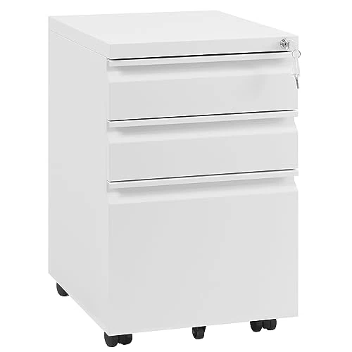 Oferta limitada: WOLTU Archivador Móvil con 3 Cajones con Cerradura, Cajonera de Oficina con Ruedas Universales, Mueble Archivador para Archivos y Carpetas Colgantes, Blanco, 39x46x62 cm, ASK03ws de 129.99 EUR a 103.99 EUR (ahorro 20%)