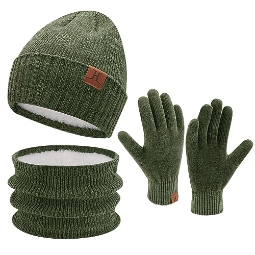Offerta a tempo: ZASFOU Donna Uomo Cappello Invernale Sciarpa Guanti Touch Screen Set Caldo Pile Foderati in Ciniglia Berretto Cappelli Scaldacollo Guanto Regali per Donna Uomo - 23% da 28.99 € a 22.23 €