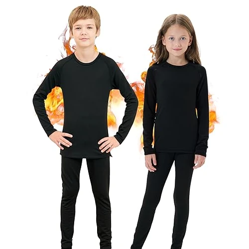 Homord Children's Thermal Underwear, Functional Underwear Set, Thermal Underwear for Boys and Girls, Long, Breathable Sports Underwear for Skiing, Football, black, XXL(158/164)