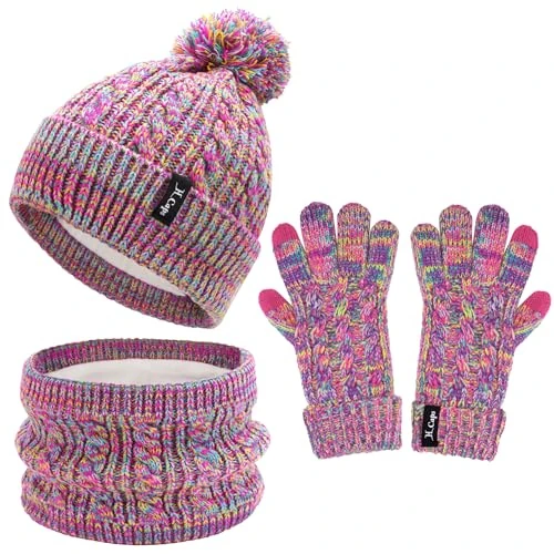 Offerta a tempo: ZASFOU Cappello Invernale Sciarpa Guanti Touch Screen Set per Bambini 3-6-12 Anni Berretto Cappelli in Maglia con Pompon Scaldacollo Guanto Regali per Ragazze Ragazzo - 23% da 30.99 € a 23.76 €
