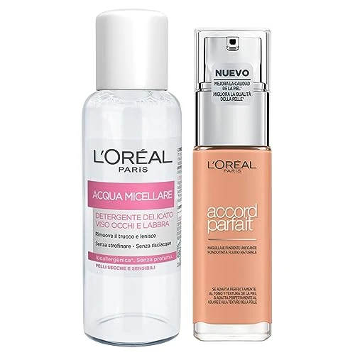 L'Oréal Paris Accord Parfait Moisturising Foundation with Natural Effect with Hyaluronic Acid, Colour 5.R/5.C, Sable Rosé + Micellar Water, Mild Cleanser for Face, Eyes,