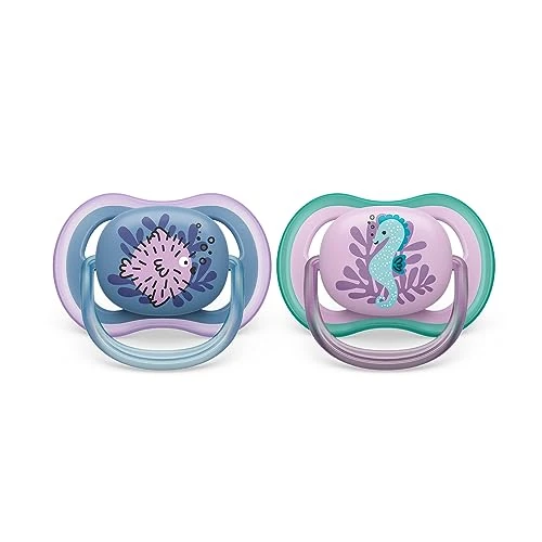 Offerta a tempo: Ciuccio Philips Avent ultra air - 2 ciucci leggeri e traspiranti per bambini di età compresa tra 6 e 18 mesi, senza BPA, con custodia da trasporto per sterilizzatore (modello SCF085/61) - 3% da 9.63 € a 9.37 €