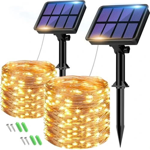 Offerta a tempo: btfarm - 2 stringhe luminose a energia solare per esterni, impermeabili, 16 m in totale, 160 LED ad energia solare, 8 modalità, filo di rame, luci per patio, cortile, feste e Natale - 70.01% da 49.99 € a 14.99 €