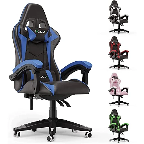 Offerta a tempo: Racingreat Sedia Gaming,Sedia da Gioco Sedia da Ufficio, Poggiatesta e Cuscino Lombare, Ergonomica In Pelle PU Sedia Da Computer Per Gamer Ufficio Casa Adulto Adolescente -Blu - 19% da 85.99 € a 70.04 €