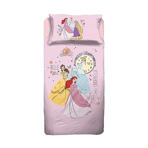 Princess, Lenzuolo Letto Singolo, Completo Letto Singolo Disney, Lenzuolo Sopra, Lenzuolo Con Angoli, Federa, Rosa, Disney, 100% Cotone, Prodotto Ufficiale