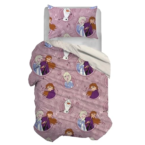 Frozen, Set Copripiumino Singolo Cotone, Rosa, Sacco 155x200, Federa 50x80, Disney, 100% Cotone, Prodotto Ufficiale