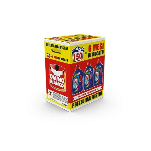Omino Bianco - Flüssigwaschmittel Color+, 150 Waschgänge, speziell für farbige Kleidungsstücke, Technologie zur Farberhaltung und Graueinfang, 2000 ml x 3 Packungen