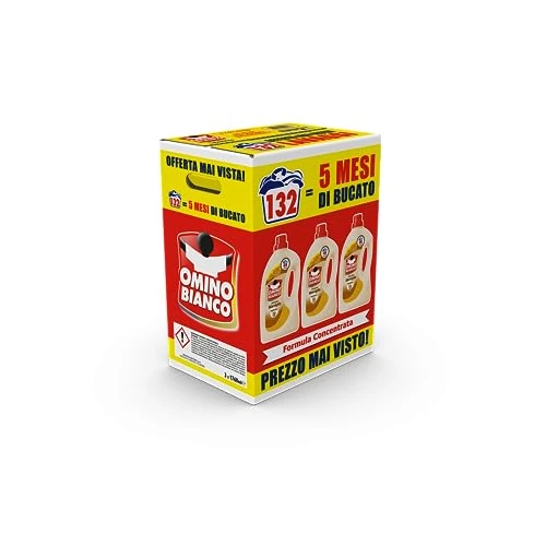Begrenztes Angebot: Omino Bianco - Flüssigwaschmittel, 150 Waschgänge, respektiert Farben und Stoffe, frischer Duft mit Marseiller Herzessenz, 2000 ml x 3 Packungen von 29.90 EUR auf 29.90 EUR (Rabatt 0%)