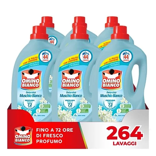 Offerta a tempo: Omino Bianco - Detersivo Lavatrice Liquido - 264 Lavaggi (6 Flaconi) — 48% da 46,19 € a 23,94 €