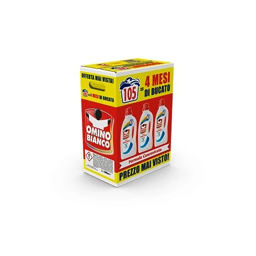 Omino Bianco - Liquid Sanitizing Washing Machine Detergent, 105 Washes, Sanitizes Clothes and Removes Germs and Bacteria, 1400 ml x 3 Packs