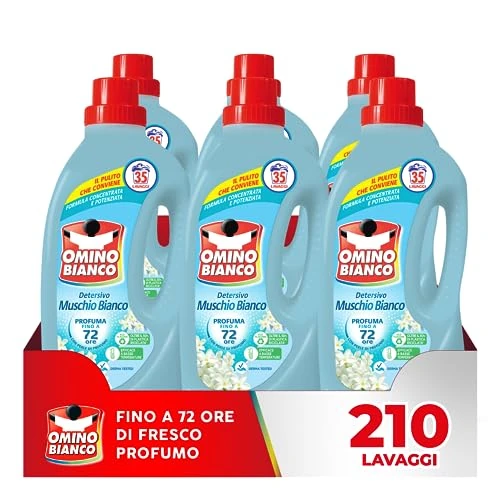 Beperkte aanbieding: Omino Bianco - Vloeibaar wasmiddel, 210 wasbeurten, respecteert kleuren en stoffen, frisse geur met witte muskusessence, 1400 ml x 6 verpakkingen van 42.92 EUR naar 42.92 EUR (besparing 0%)