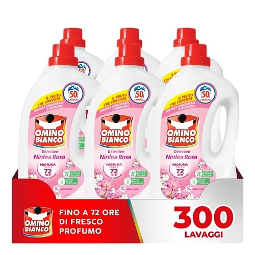 Omino Bianco - Detergente para lavadora líquido, 50 lavados, respeta los colores y textiles, aroma fresco de nenúfar rosa, 2000 ml