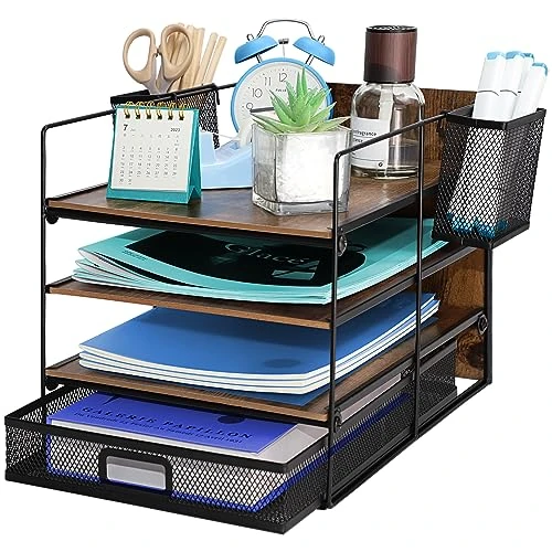 Offerta a tempo: 4 Livelli A4 Organizer Scrivania Ufficio Con Vassoio Di Carta Impilabile, Porta Documenti Ufficio Scrivania Rete Metallica Per Porta Documenti con Portapenne, Portadocumenti Con Vassoio Per Scuola - 24% da 29.99 € a 22.79 €