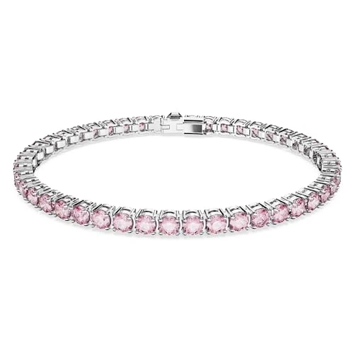Swarovski Braccialetto Matrix Tennis, Taglio Round, Rosa, Placcato rodio