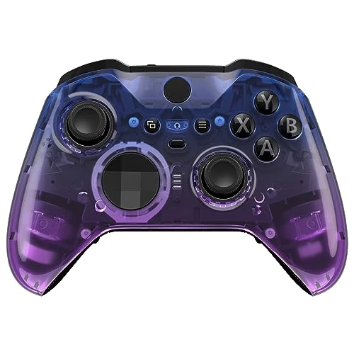 eXtremeRate Gradient Przejrzysty Bluebell Soft Touch Grip Błyszcząca Osłona Płyty Czołowej, Zestaw Zamienny Obudowy Shell Case Przedniej dla Xbox One Elite Series 2 Controller Model 1797 - Thumbstick Accent Rings Dołączony