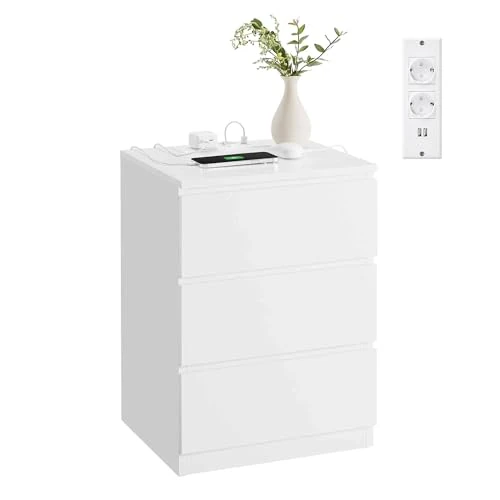Limited-time offer: VASAGLE Bedside Table 3 Drawers Beveled Edge 2 AC Outlets 2 USB Ports Living Room Bedroom Study Modern Cloud White LET631W14 from 108.59 £ to 108.59 £ (save 0.0%)