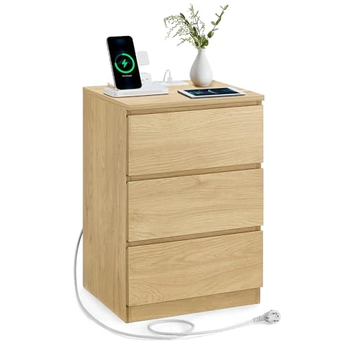 Offerta a tempo: VASAGLE KAILYN Collezione - Comodino con Stazione di Ricarica, con 3 Cassetti, 2 Prese AC 2 Porte USB, per Soggiorno, Camera da Letto, Studio, Giallo Paglierino LET631Y70 - 8% da 69.99 € a 64.59 €