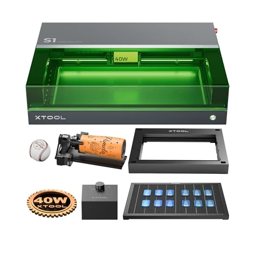 xTool S1 Engraving Machine 40W Deluxe Kit, Closed Safety, Pin Point Positioning, Auto Focus, 600mm/s Speed, 498 * 319mm Working Area for Metal, Wood, Leather