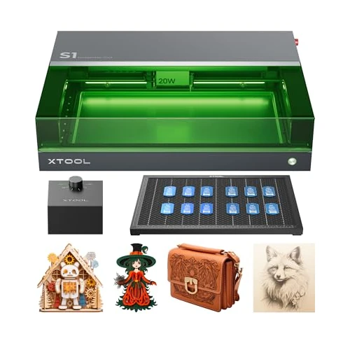xTool S1 20W Laser Graviermaschine Basic Kit, Geschlossene Sicherheit Laser Cutter, Pin Punkt Positionierung, Autofokus, 600mm/s Geschwindigkeit, 498 * 333mm Arbeitsbereich für Metall, Holz,