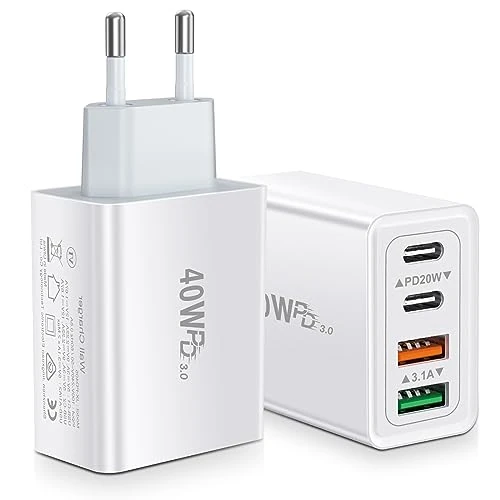 Offre limitée : Chargeur USB-C 40W 2-Pack (4 Ports) - PD+QC 3.1A Type C Adaptateur - Charge Rapide pour iPhone 14/13, Samsung Galaxy S22/S20/Note20, iPad de 18.99 EUR à 18.99 EUR (remise 0%)