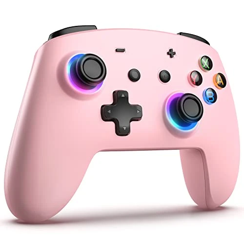 ECHTPower Switch Controller für Switch/OLED/Lite, Switch Pro Controller, 9 LEDs Wireless Controller Kabellos mit Turobo, Aufwachen, SYNC, 6-Achsen Gyroskop, Makro, Präzise Steuerung-Pink