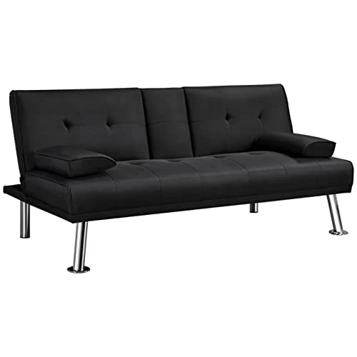 Offerta a tempo: Yaheetech Divano Letto con 2 Braccioli Staccabili Divano Trasformabile Mobile Imbottito a 3 Posti Divanetto Reclinabile da Salotto con Supporto Centrale Porta Bicchieri Nero/Tessuto - 11% da 189.99 € a 169.99 €