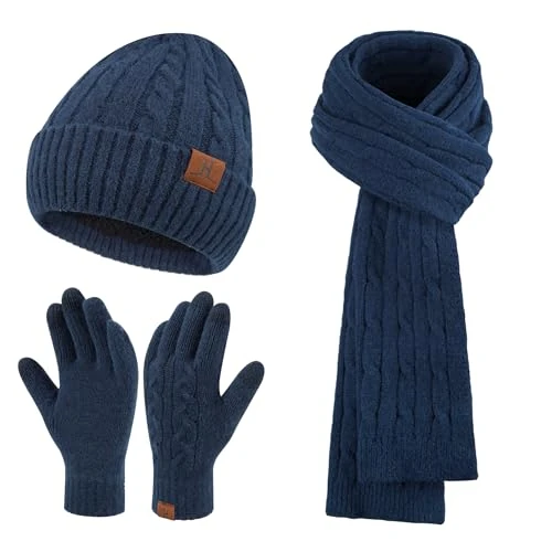 Offre limitee: Femme Hiver Bonnet Chapeau Écharpe Écran Tactile Gants Ensemble Chaud Tricot Polaire Doublé Casquette Foulard Gant Cadeaux de Noël Anniversaire pour Femmes de 36.99 EUR a 28.36 EUR (economie 23%)