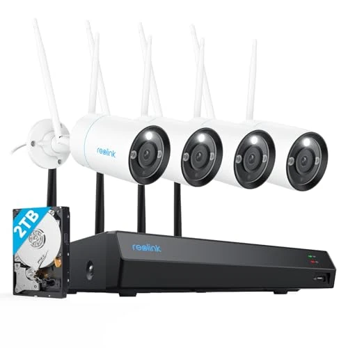 Reolink 4K Wireless Security Camera System 12-Channel, 4pcs 8MP Wired Wi-Fi 6 Security Cameras Outdoor, Color Night Vision, Person/Vehicle/Animal Detection, 12CH WiFi NVR with 2TB HDD, RLK12-800WB4