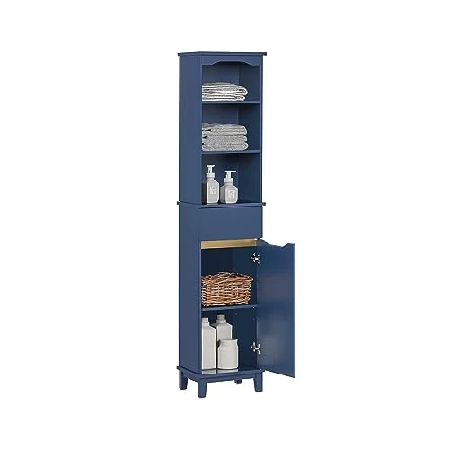 Limited-time offer: SoBuy Bathroom Storage Cabinet Tall Slim Freestanding Unit with 3 Open Shelves and Drawer Narrow Bathroom Storage for Small Spaces Blue 35 x 30 x 170 cm BZR112-B from 89.95 GBP to 89.95 GBP (save 0%)