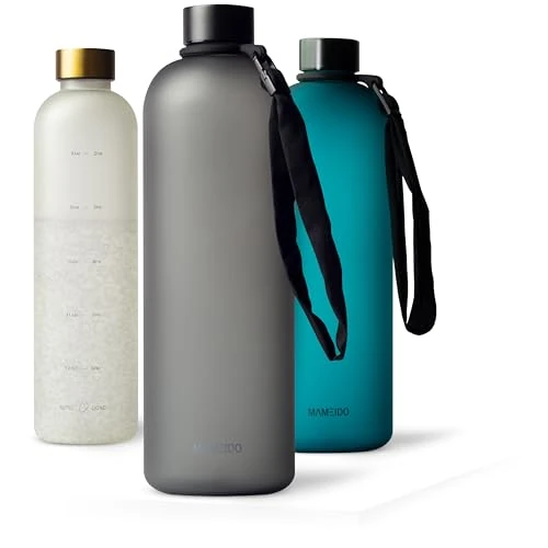 MAMEIDO Water Bottle 1.5 l, Motivational Time Markings, BPA free, Leak-Proof, Tritan Co-Polyester Plastic water bottle, Sports Bottle (Carbon Grey)