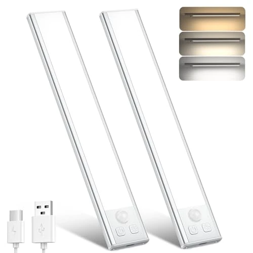 Limitiertes Angebot: Schrankbeleuchtung LED 20.5CM 2 Stück Unterbauleuchte Küche Led mit Bewegungsmelder 3 Farbmodi Dimmbar Lampen Ohne Bohren USB-C Wiederaufladbar Nachtlicht für Kleiderschrank Treppe Küche Schlafzimmer von 24.99 EUR auf 21.24 EUR (Spare 15%)