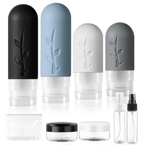 AiQInu Juego De Botellas De Viaje, 8 Pack Botellas De Viaje Silicona 90ml 60ml, Botes Rellenables Viaje A Prueba De Fugas Para Gel, ChampúS, Lociones Y ArtíCulos De Tocador, Sin BPA