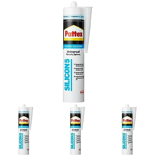 Pattex Silicone Multiuso Universale, Silicone per Bagno e Infissi, Resistente alla Muffa, Trasparente, Cartuccia da 280ml (Confezione da 4)