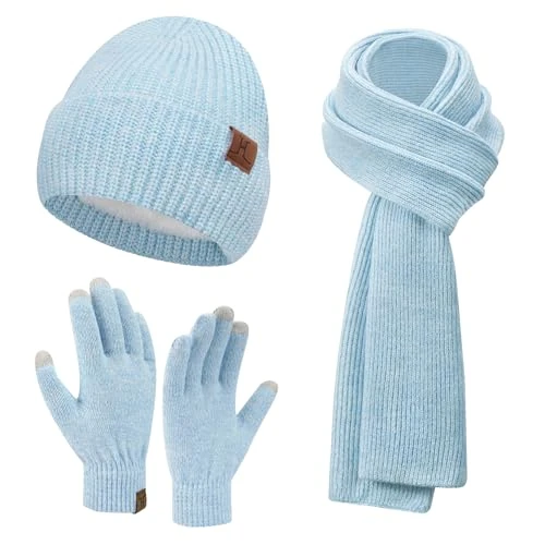 Limited-time offer: ZASFOU Womens Winter Warm Beanie Hats Long Scarf Touchscreen Gloves Set Knit Neck Scarves Skull Caps with Fleece Gifts for Women from 28.99 GBP to 24.64 GBP (save 15%)