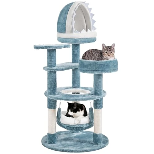 Offre limitée : Yaheetech Arbre à Chat Bleu Thème Marin Hauteur 115cm avec Niche Requin Plateforme Poisson Jeux pour Chat Idéal pour 1-2 Chats de 59.99 € à 56.99 € (5% de remise)