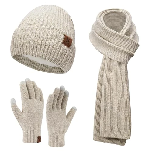 Offerta a tempo: ZASFOU Donna Cappello Invernale Sciarpa Lunga Guanti Touch Screen Set Caldo Pile Foderati in Maglia Berretto Cappelli Sciarpe Lunghe Guanto Regalo per Donna Compleanno Natale - 23% da 36.99 € a 28.36 €