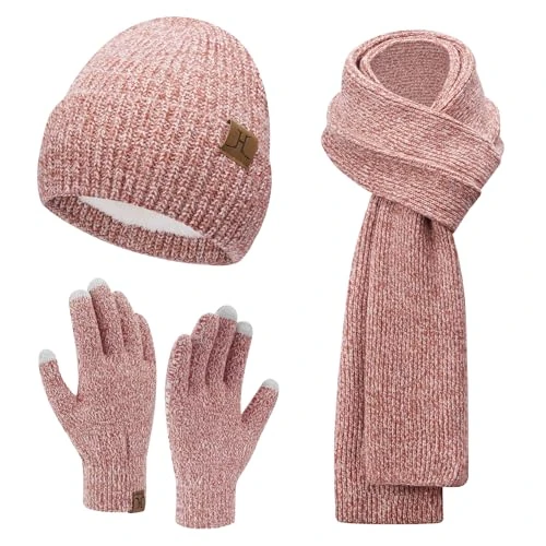 Offerta a tempo: ZASFOU Donna Cappello Invernale Sciarpa Lunga Guanti Touch Screen Set Caldo Pile Foderati in Maglia Berretto Cappelli Sciarpe Lunghe Guanto Regalo per Donna Compleanno Natale - 23% da 36.99 € a 28.36 €