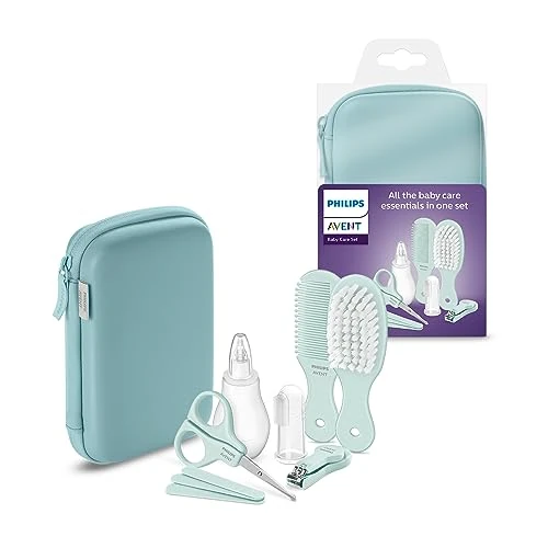 Offerta a tempo: PHILIPS Avent Kit per la cura del bambino - Starter Kit con 9 accessori: tagliaunghie, forbici, 3 lime per unghie, pettine, spazzola per capelli, aspiratore nasale e spazzolino da denti modello - 10% da 25.91 € a 23.35 €