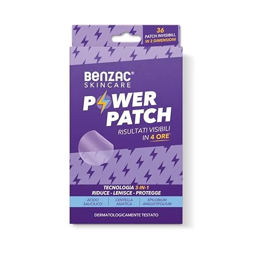 Benzac Skincare Power Patch, Anti-acné y espinillas, resultados visibles en 4 horas, reduce y calma la aparición de imperfecciones con ácido salicida y centella asiática