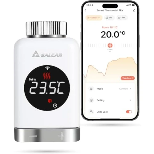 SALCAR Heizkörperthermostat TRV801W Thermostat Heizung Smart LCD WiFi Thermostat kompatibel mit Amazon Alexa & Google Home Heizungsthermostat Tuya Smartes Heizkörper, kein Gateway Erforderlich