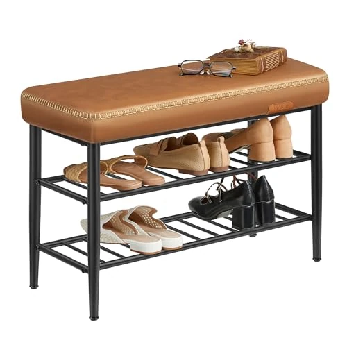 Offerta a tempo: VASAGLE EKHO Collezione - Panca Scarpiera, Panca da Ingresso e Camera da Letto, Rivestimento in PU con Cuciture, Moderno di Metà Secolo, Portata 135 kg, 30 x 80 x 50 cm, Marrone Caramello LSB054K01 - 19% da 59.99 € a 48.41 €