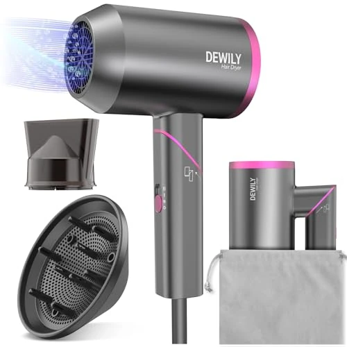 Offerta a tempo: Phon Capelli Asciugacapelli Professionale da Viaggio - asciugacapelli professionali, Maneggevole e Compatto, 1800W, Manico Pieghevole, 3 Temperature, Concentratore，Fono Capelli Ionico，Grigio/Rosa - 45% da 54.64 € a 29.99 €