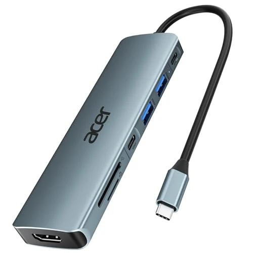 Limited-time offer: acer USB C Hub, 7IN1 USB-C to 4K HDMI, 2×USB 3.0, 1×USBC 5Gbps, 100W PD, SD/TF Card Reader, Aluminum Docking Station Multiport Adapter for iPhone 15/16 Series,MacBook/iPad Pro/Air, S24, Surface, etc from 17.99 GBP to 17.99 GBP (save 0%)