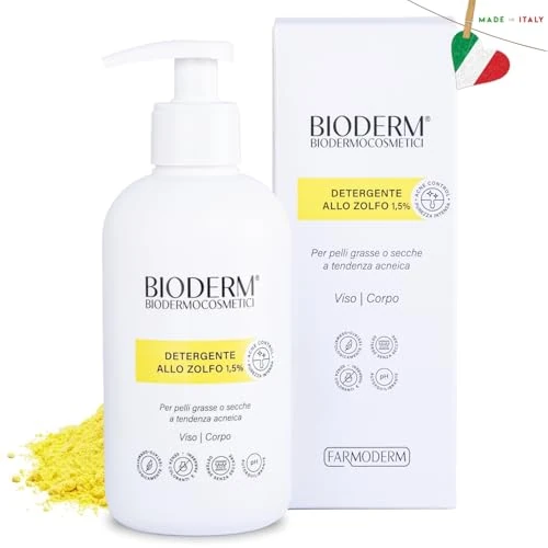 Bioderm - Limpiador facial con azufre para pieles grasas y acné – Antipuntos negros y espinillas en la frente, nariz, barbilla, mejillas, espalda, cuello, cuero cabelludo, etc., sin parabenos, 300 ml