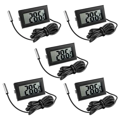 Offerta a tempo: Gvolatee 5 Pezzi Termometro Digitale, Sonda Termometri per Frigo Acqua, Mini LCD Termometro Digitale Monitor di Temperatura con Sonda Esterna Impermeabile per Frigorifero Congelatore Acquario - 0.00% da 9.49 € a 9.49 €
