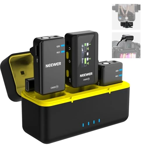 Oferta limitada: NEEWER CM28 Micrófono Lavalier Inalámbrico,Cancelación Ruido Inteligente,Grabación 48KHz/16Bit 9hrs Autonomía,Alcance 200m 4GB Almacenamiento para iPhone Android Cámara,1 RX + 2 TX + + Estuche Carga de 69.64 € a 66.09 € (ahorro 5%)